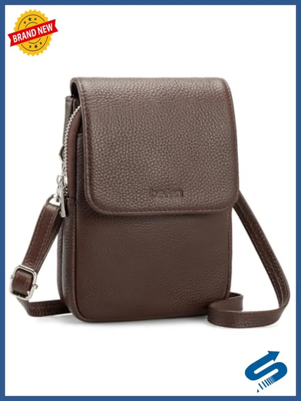 Genuine Leather Crossbody Bag with RFID Blocking Card Slots